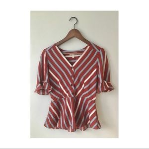 Red Striped Peplum Blouse